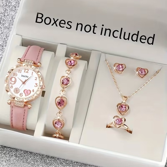 NWT 6-Piece Heart-Shaped Watch & Jewelry Accessory Set – Pink - Picture 5 of 10